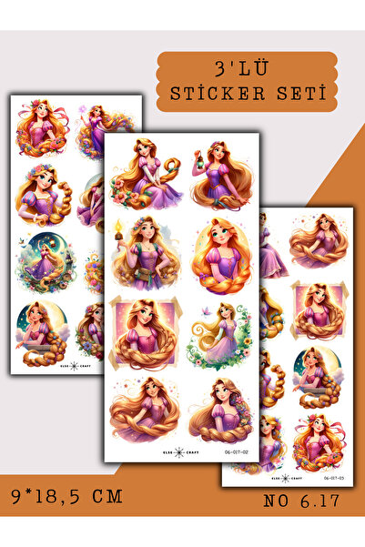 Else Craft 3'lü Rapunzel Temalı Sticker 6.17 - Ajanda Planlayıcı Bullet Journ...