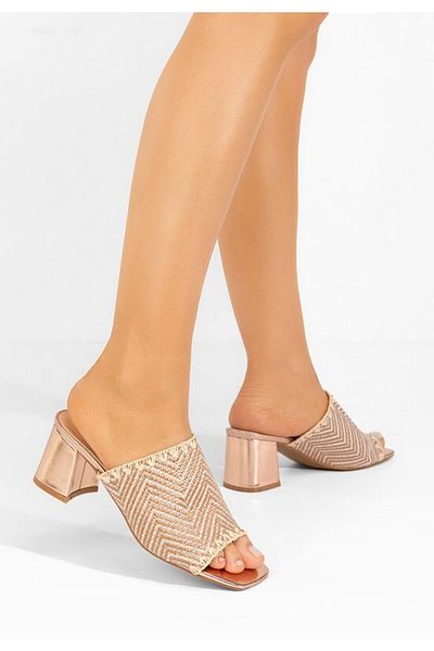 B T Shoes Papuci cu toc gros Yngrid champagne