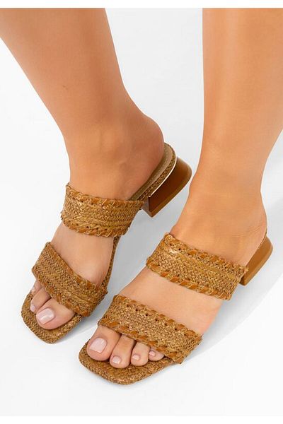B T Shoes Cindi V2 camel heeled slippers