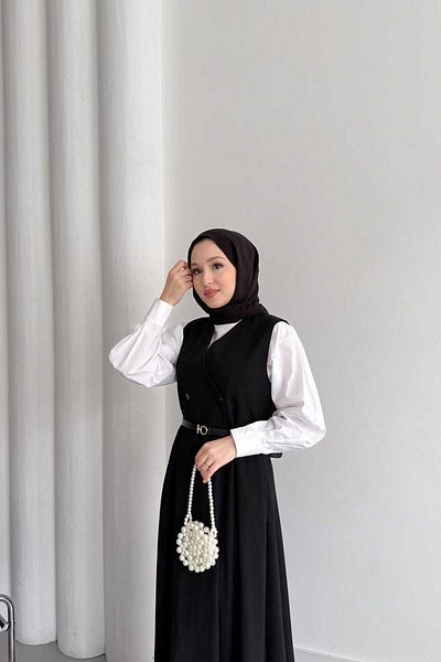 Fi-MA Double Breasted Button Detailed Belted Gilet Dress