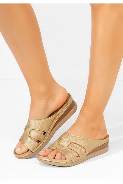 B T Shoes Marhta gold platform slippers