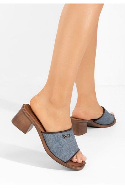 B T Shoes Papuci cu toc gros Sallica albastri
