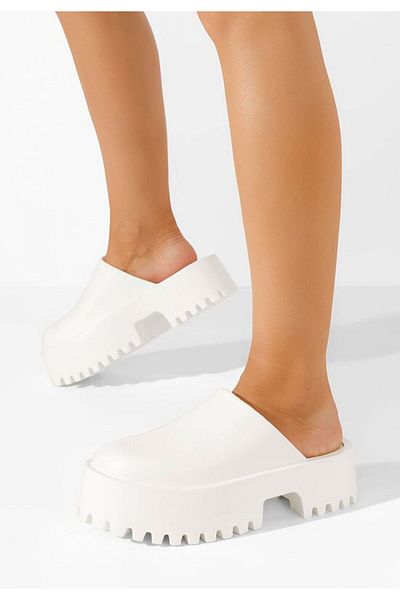 B T Shoes Women's white Ziora platform clogs