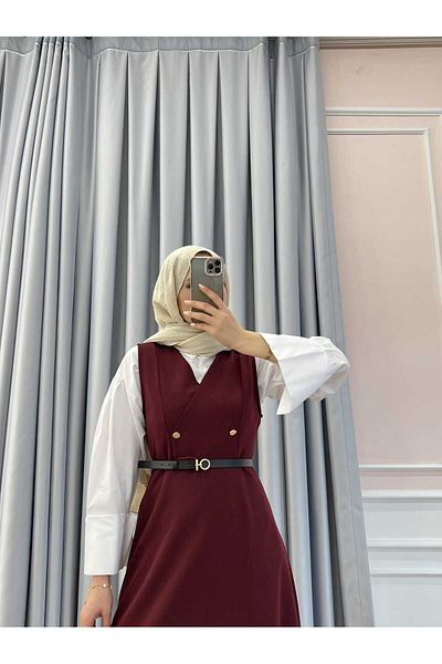 Fi-MA Double Breasted Button Detailed Belted Gilet Dress