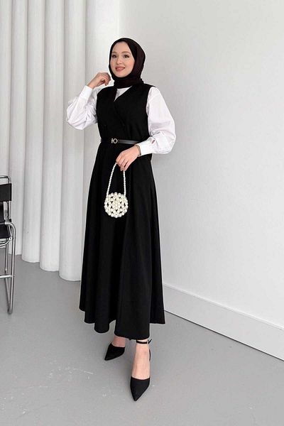 Fi-MA Double Breasted Button Detailed Belted Gilet Dress