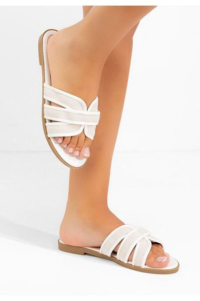 B T Shoes Aelita white flat slippers