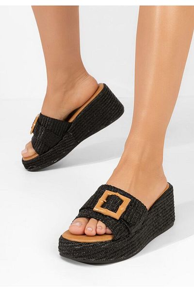 B T Shoes Black Estefana platform slippers