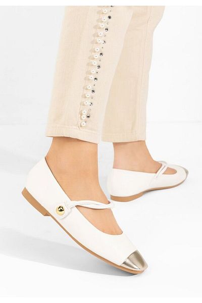 B T Shoes Agapia women's white ballet flats