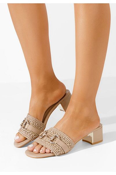 B T Shoes Arrianna khaki heeled slippers