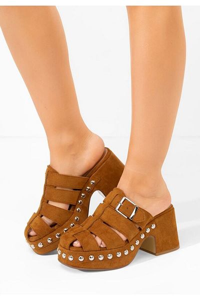 B T Shoes Rosamaria camel heeled slippers