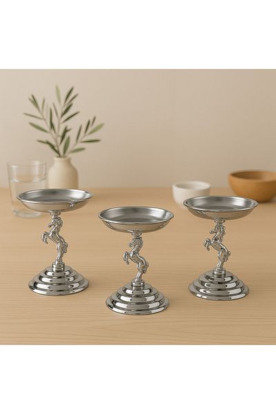 Fiyakalı Ürünler Atölyesi 6-Piece Silver Horse Turkish Delight Bowl, Tea and Coffee Side Presentation Bowl, Metal Sugar Bowl, Macaron Bowl
