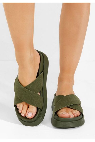 B T Shoes Cristela green flat slippers