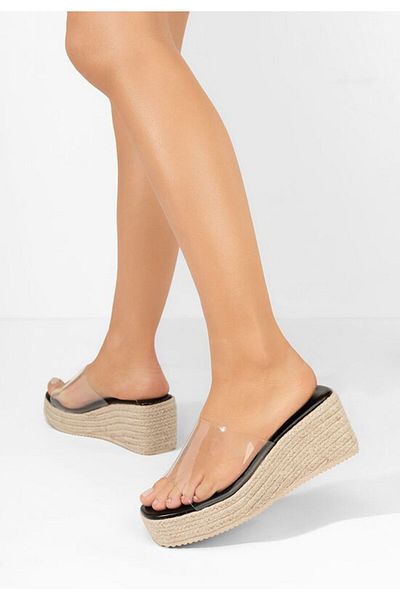 B T Shoes Brigette black platform slippers