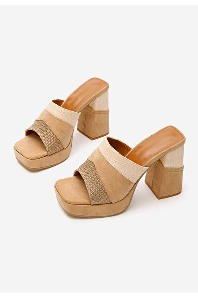 B T Shoes Anamina camel chunky heel slippers