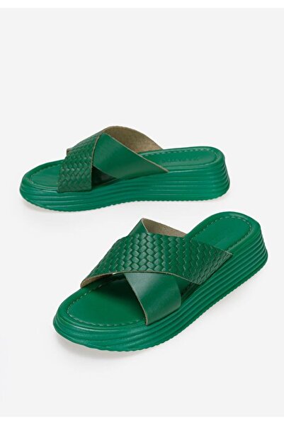 B T Shoes Grado women's green leather slippers