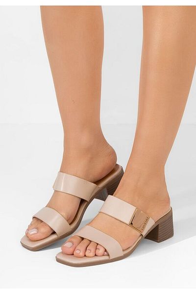 B T Shoes Hershel V2 beige chunky heel slippers