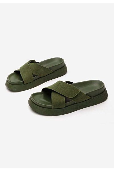 B T Shoes Cristela green flat slippers