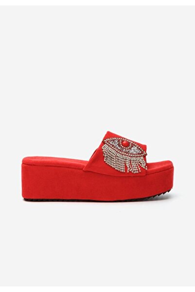B T Shoes Fyona red platform slippers