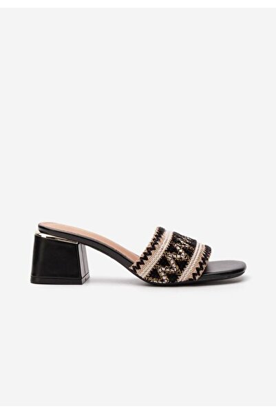 B T Shoes Justyna black chunky heel slippers