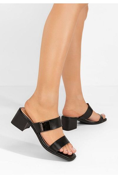 B T Shoes Black Hershel chunky heel slippers