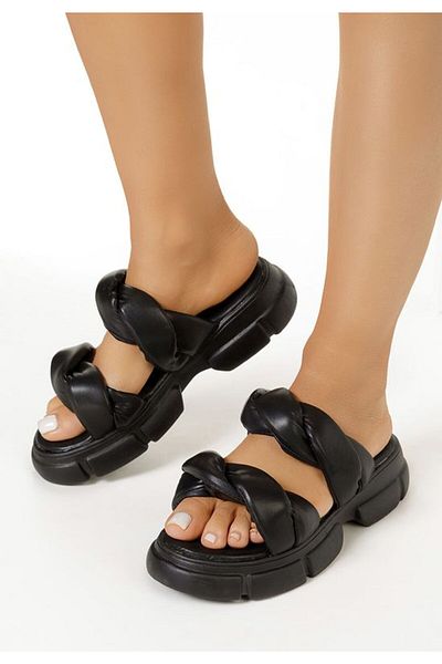 B T Shoes Elfleda black platform slippers