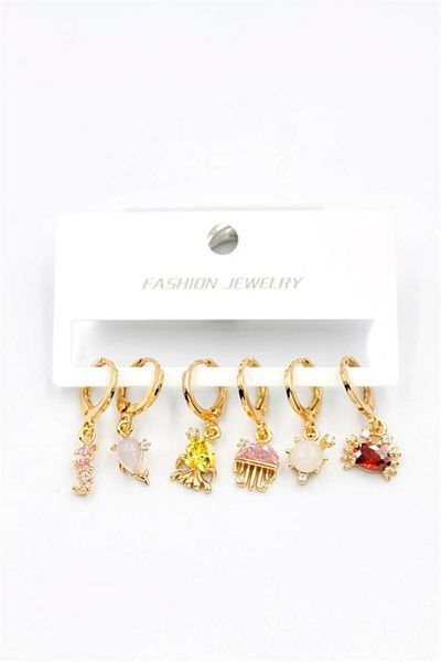 Rasanet Multiple Earrings with Stones - Gold