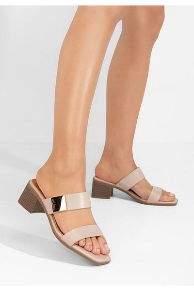 B T Shoes Hershel V2 beige chunky heel slippers
