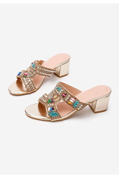 B T Shoes Papuci cu toc gros Lajuana aurii