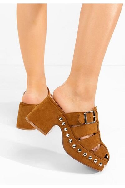 B T Shoes Rosamaria camel heeled slippers