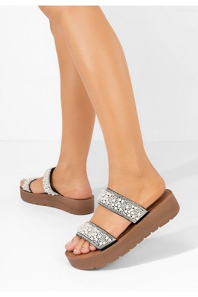 B T Shoes Cristena white thick-soled slippers
