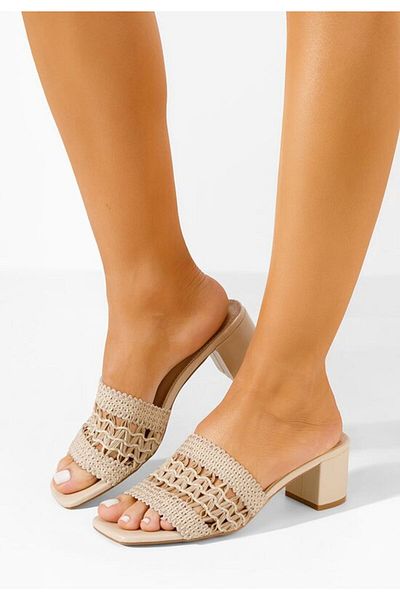 B T Shoes Meteia beige chunky heel slippers