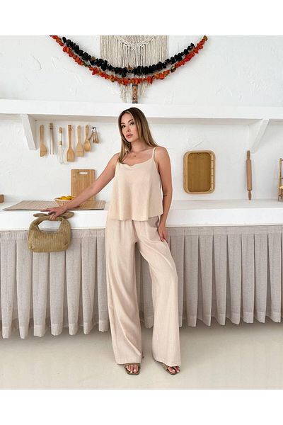 AL&SU BUTİK Women's Thin Strap Blouse Pants Suit
