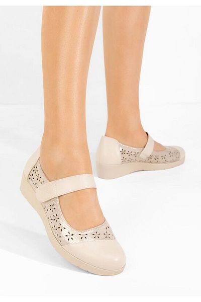 B T Shoes Laverna beige perforated ballet flats