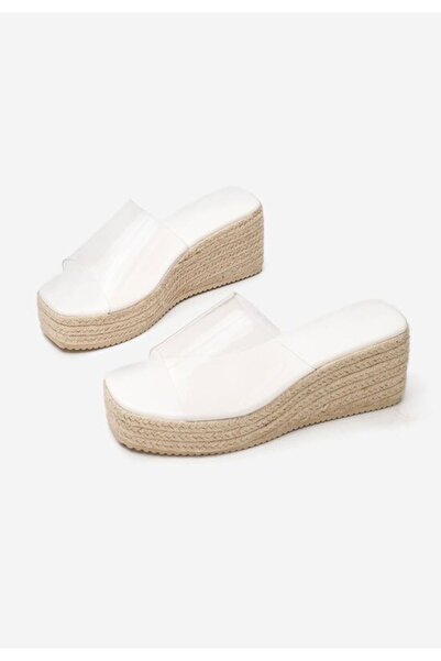 B T Shoes Brigette white platform slippers