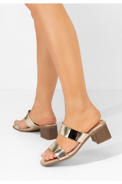 B T Shoes Hershel gold chunky heel slippers