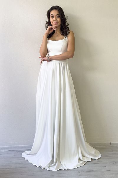 zks grup tekstil Rochie de seară din satin pentru femei, cu guler pătrat, cu bretele, alb, negru, bleumarin, galben