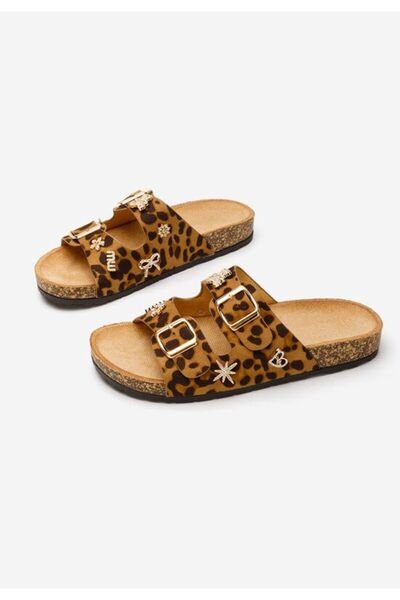 B T Shoes Moonie leopard thick-soled slippers