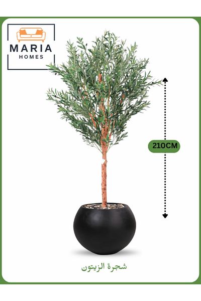MARIA HOMES Artificial Olive Tree 210 cm – Large Decorative Tree with Black Pot