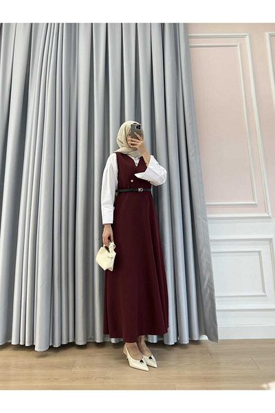 Fi-MA Double Breasted Button Detailed Belted Gilet Dress