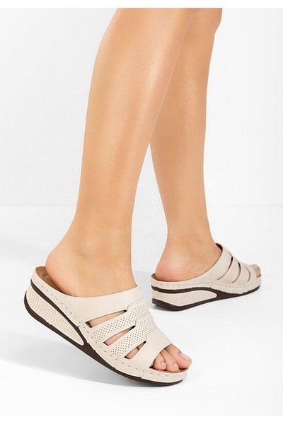 B T Shoes Beige Deneen platform slippers