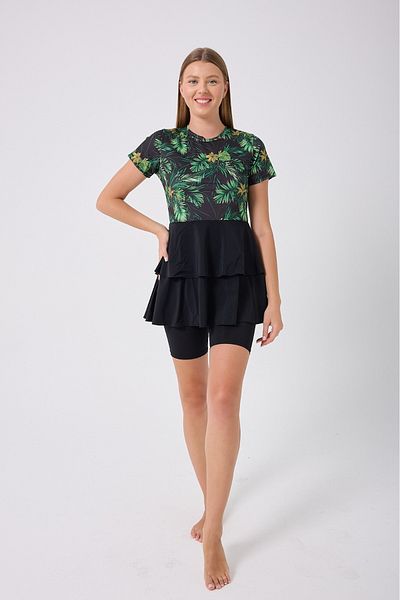 İKSUN Short Sleeve Ruffle Hem Leggings Dress Swimsuit