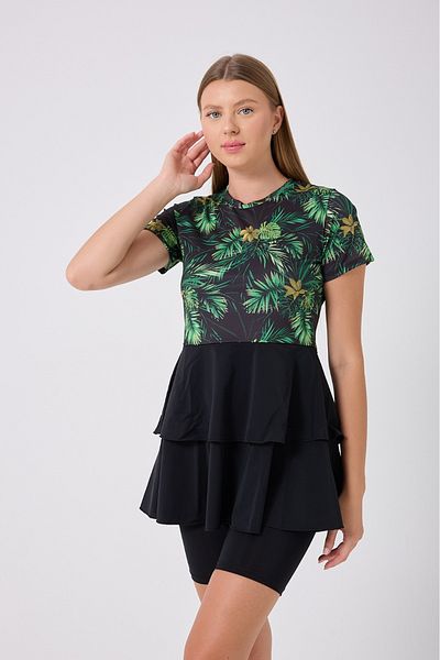 İKSUN Short Sleeve Ruffle Hem Leggings Dress Swimsuit
