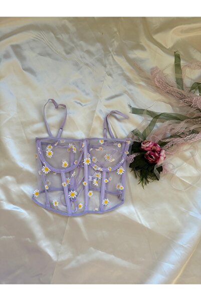 Akarka Papatyalı korseli tül büstiyer