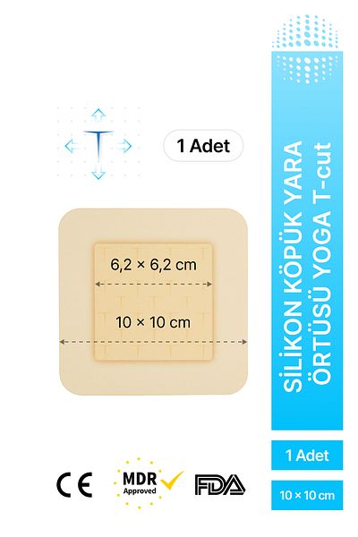 luofucon Silicone Foam Wound Cover Yoga T-Cut with Adhesive Edge 10X10Cm(1Pc)