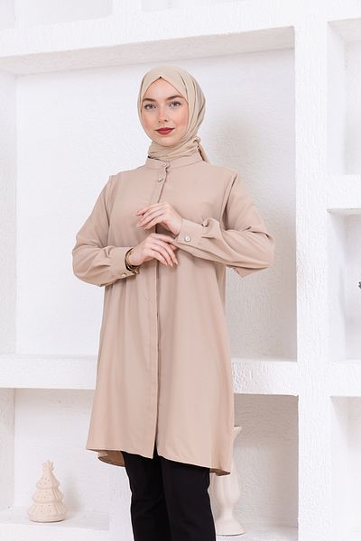 FİDEY Satin Tested Tunic with Stone Buttons