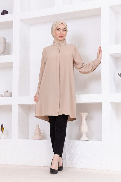 FİDEY Satin Tested Tunic with Stone Buttons
