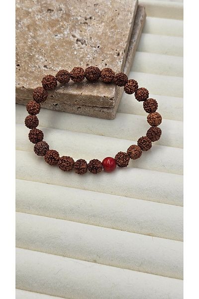 AURA Rudrksha Seed and Coral Natural Stone Bracelet