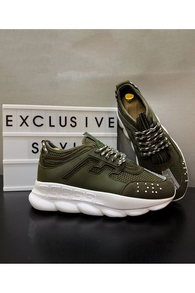 EXCLUSIVE STYLE Adidasi CHAIN Khaki - Piele ecologica si catifea