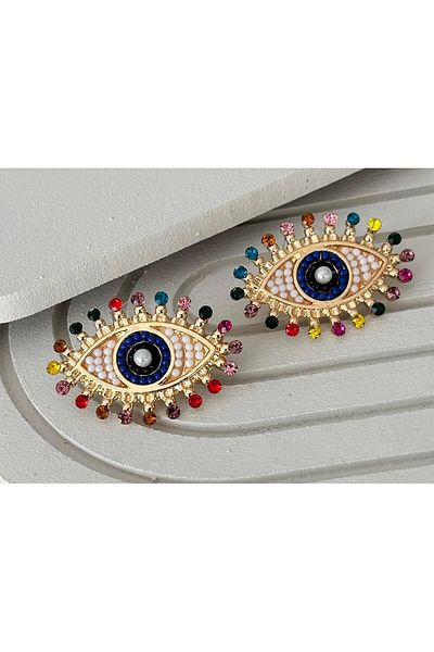 juleeco Eye Colored Zircon Stone Gold Earrings (4X2.5Cm)
