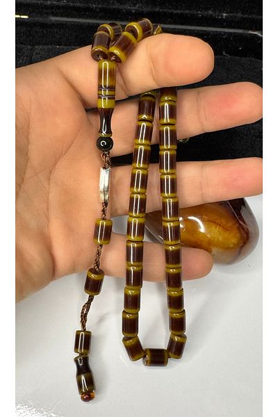 İskenderun Tesbihcilik Şükür Baba Signed Vernier Squeeze Amber Prayer Beads